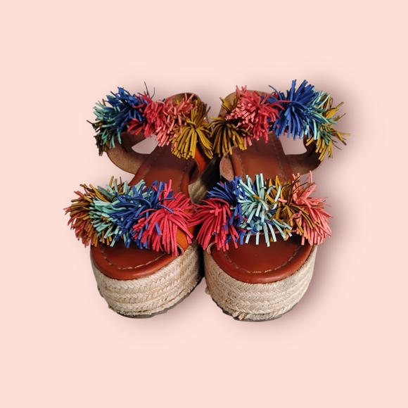 American Eagle Outfitters Brown Espadrille Sandals with Multicolor Pom Poms - Picture 12 of 12